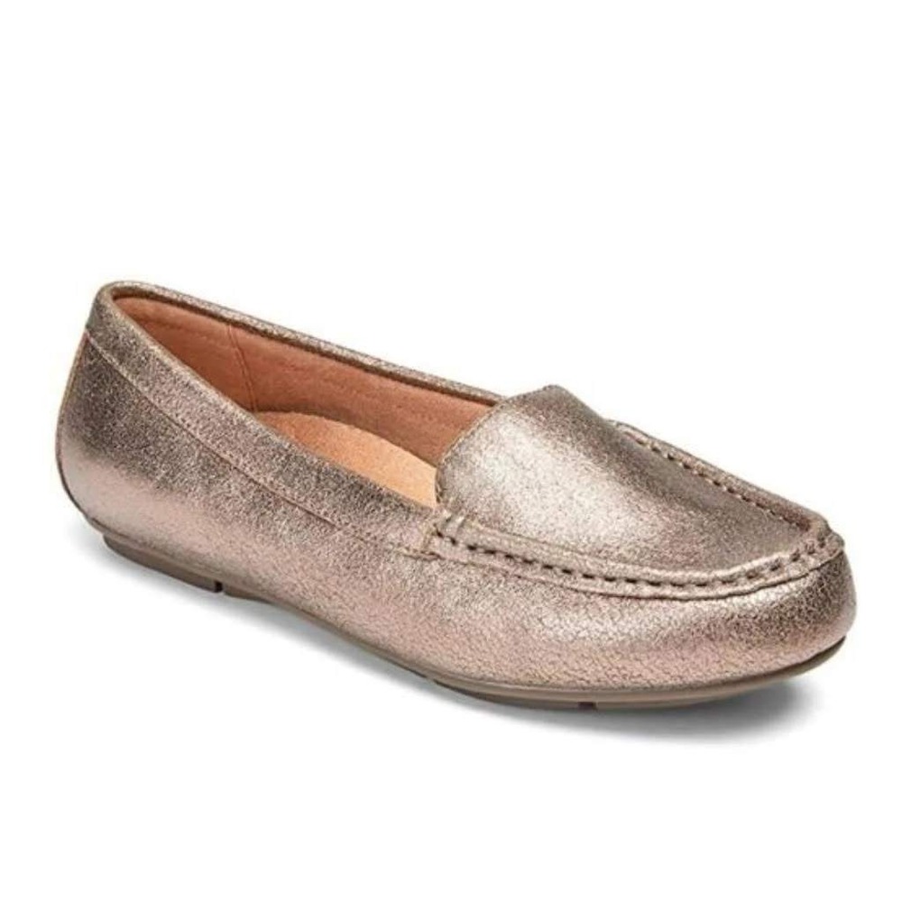 Vionic Debbie Metallic Leather Driving Loafers Rose Gold Bronze Moccasins 7.5